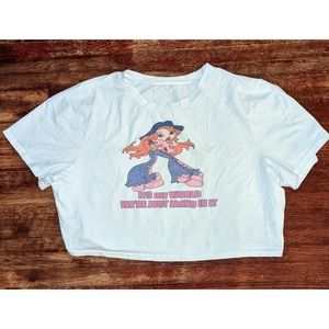 SHEIN curve Plus Bratz Barbie Doll White Graphic Crop Top Y2K Tee Shirt